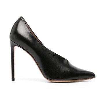 Black Leather Asymmetric Pumps