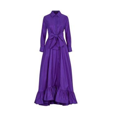 Long Taffeta Shirt Dress with Ruffle