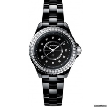 Woman - H6419 - J12 Quartz - 33 mm - Black Ceramic + Diamonds