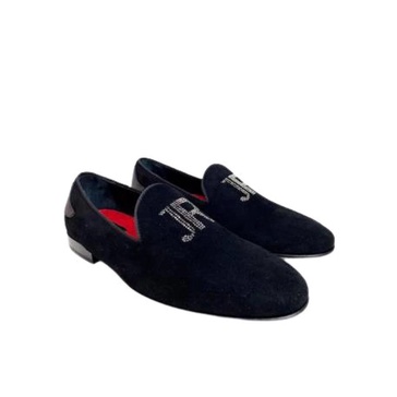 Black Leather Moccasins with Logo Detail