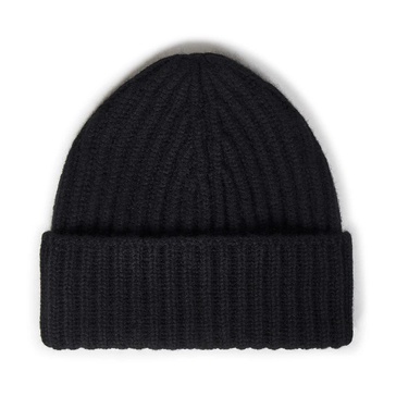 Cashmere Black Fisherman's Rib Knit Hat