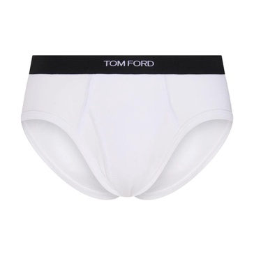 White Cotton Briefs with Logo Detail