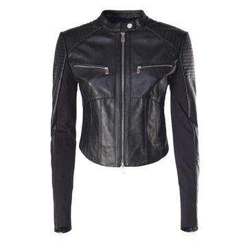 Black Leather Jacket Crew Neckline