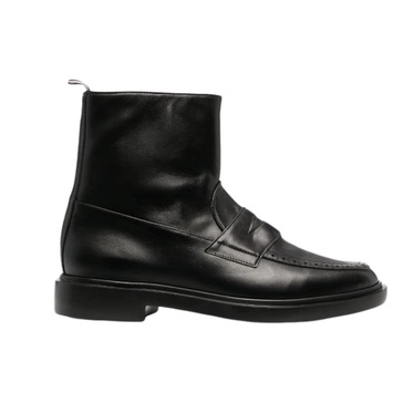 Black Penny Loafer Ankle Boot Leather