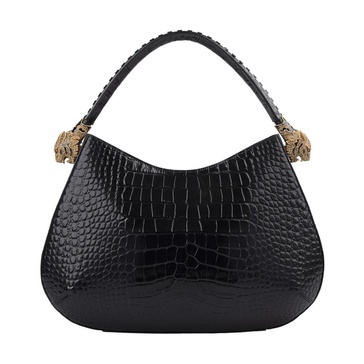 Black Croc-Embossed Roar Shoulder Bag