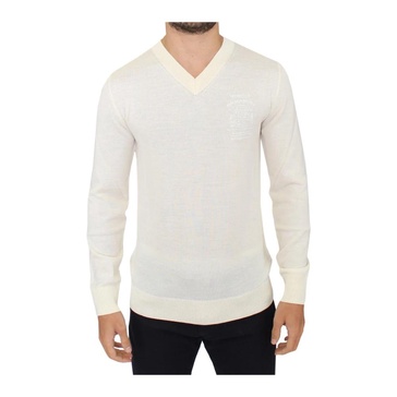 White V-Neck Wool Blend Pullover