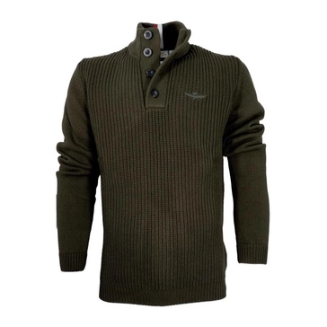 Military Style Men's Buttoned Sweater Green