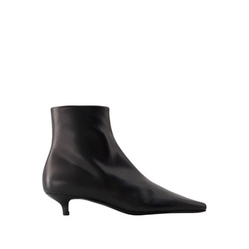 Black Leather Slim Ankle Boots