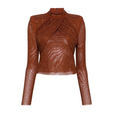 Brown Rhinestone Mesh Shirt