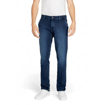 Blue Plain Mens Jeans Zip Button