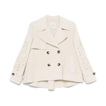 Beige Wool Blend Coat Sequin Detail