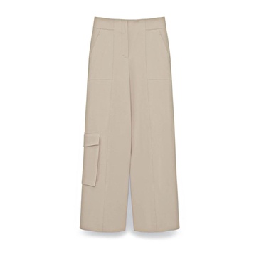 Wide Leg Cargo Pants in Beige