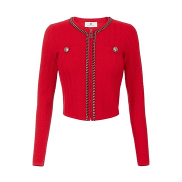 Red Cardigan with Metal Chain Detail