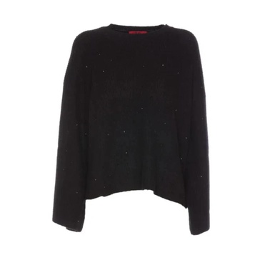 Black Rhinestone Crewneck Wool Sweater