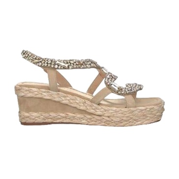 Beige Casual Women's Sandals with Hemp Sole