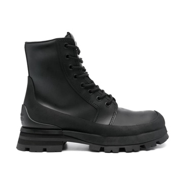 Black Lace-up Boots with Flared Rubber Sole