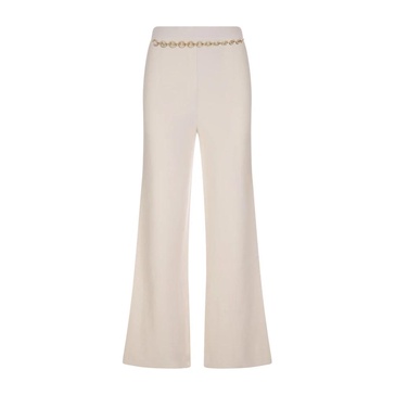 White Wide-Leg Trousers with Gold-Finish Chain Belt