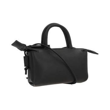 Black Leather Handbag with Logo