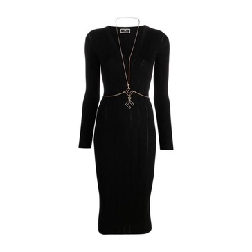 Mid-length Knit Dress with Collar