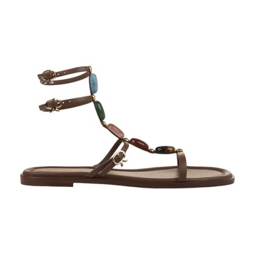 Brown Gemstone Low Sandals