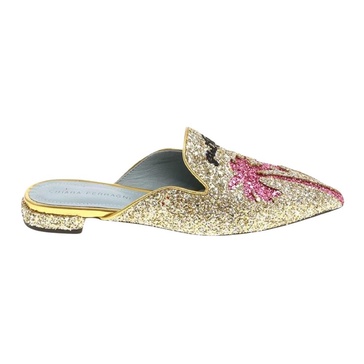 Flats pointed mules sandals in glitter