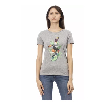 Womens Gray Cotton T-Shirt with Front Print