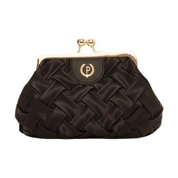 Satin Woven Clutch Bag with Metal Chain Strap