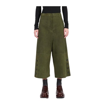 Stylish Cropped Trousers in Dark Khaki Green