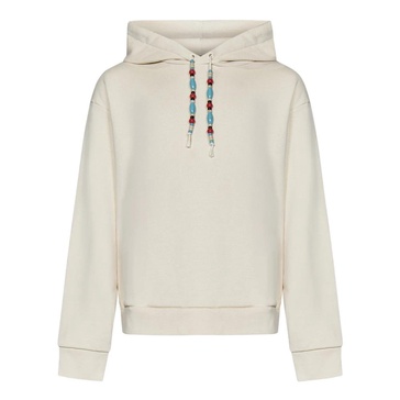 White Cotton Hoodie with Bead Detailing