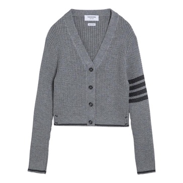 Thom Browne Grey Ribbed Cardigan In Wool Women