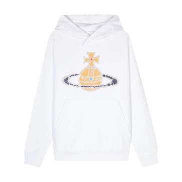 White Cotton Sweater with Signature Orb Print