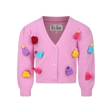 Pink Sweater with V-Neckline and Logo Embroidery