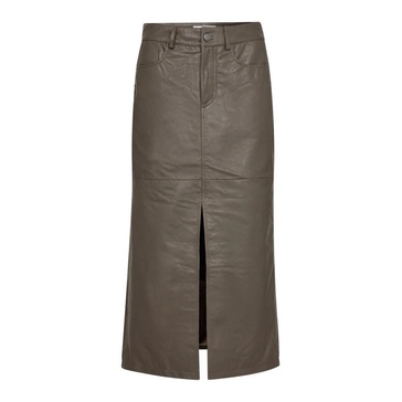 Leather Slit Skirt with Pockets