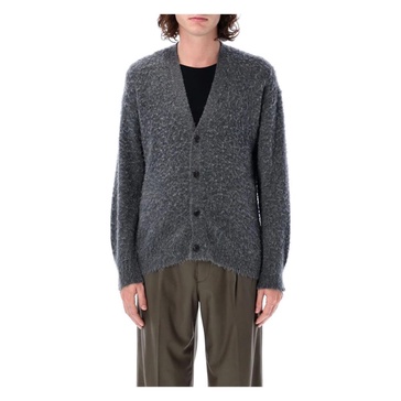 Gray Knit Cardigan Brushed Wool Cashmere Silk