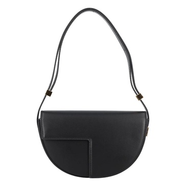 Black Leather Shoulder Bag Half-Moon Shape