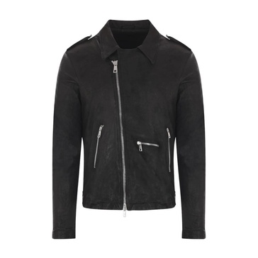 Black Leather Biker Jacket Zip Pockets