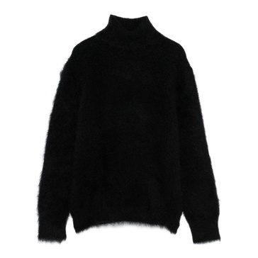 Black Mohair Sweater Knitted Brushed Ribbed