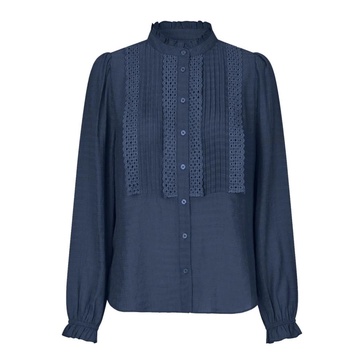 Embroidered Dark Blue Shirt Blouse