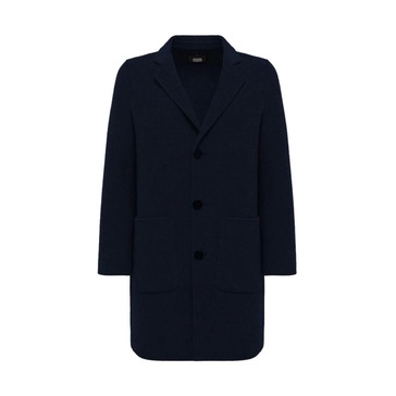 Dark Blue Wool Coat with Buttons