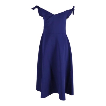 ruth off the shoulder neoprene midi dress in blue polyester