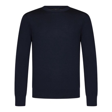 Ribbed crewneck wool sweater in navy