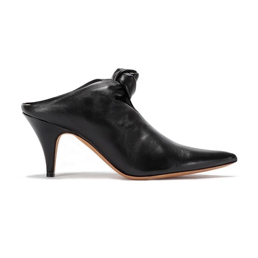 Black Leather Sabot with Knot Heel