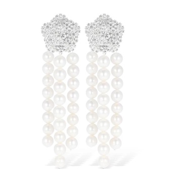 Crystal Flower Pearl Drop Earrings