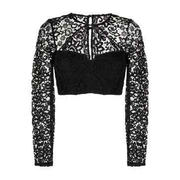 Self Portrait Top 'Black Lace Tie Neck Crop'