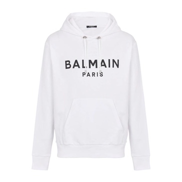 BALMAIN Luxury French Terry Logo Hoodie - Size L