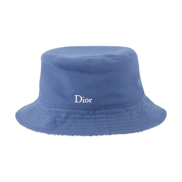 Reversible Blue Oblique Fringed Cotton Hat