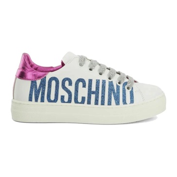 White Leather Sneaker with Glitter Logo