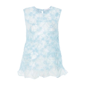 Blue Floral Sleeveless Organza Top