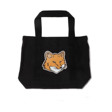 Black Canvas Tote Bag with Fox