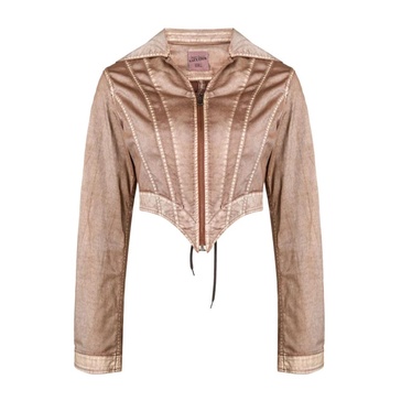 Brown Panelled Lace-Up Jacket